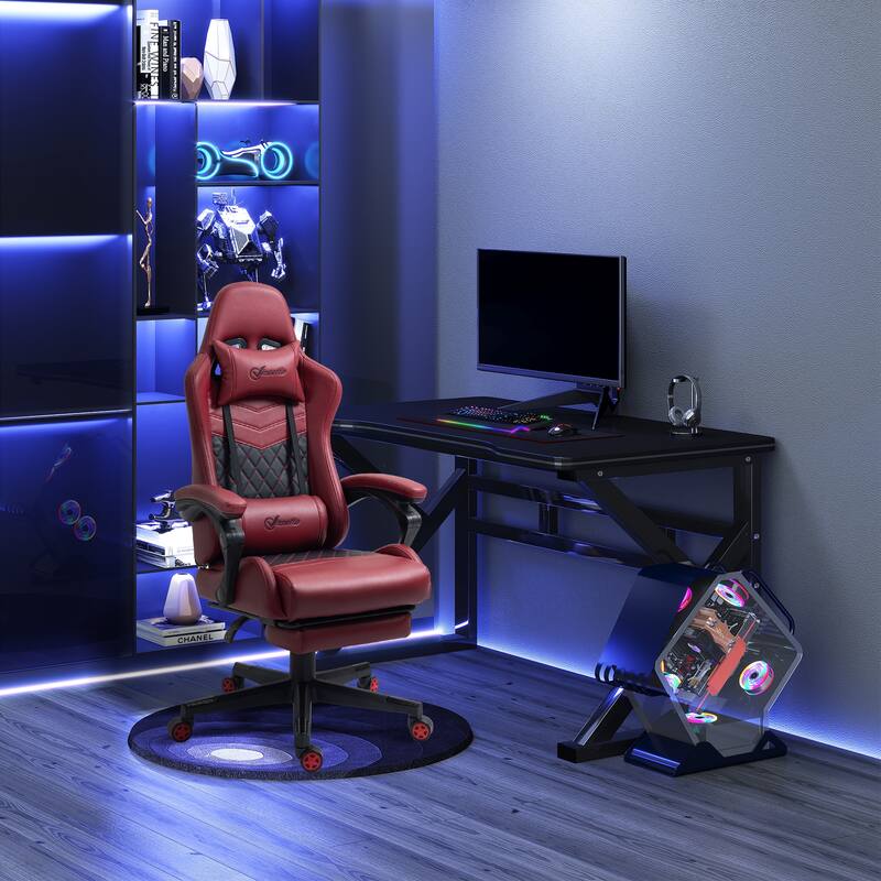Vinsetto Gaming Chair Racing Style Office Ergonomic Chair Adjustable Height Swivel Recliner High Back PC Computer Desk Chair - Red