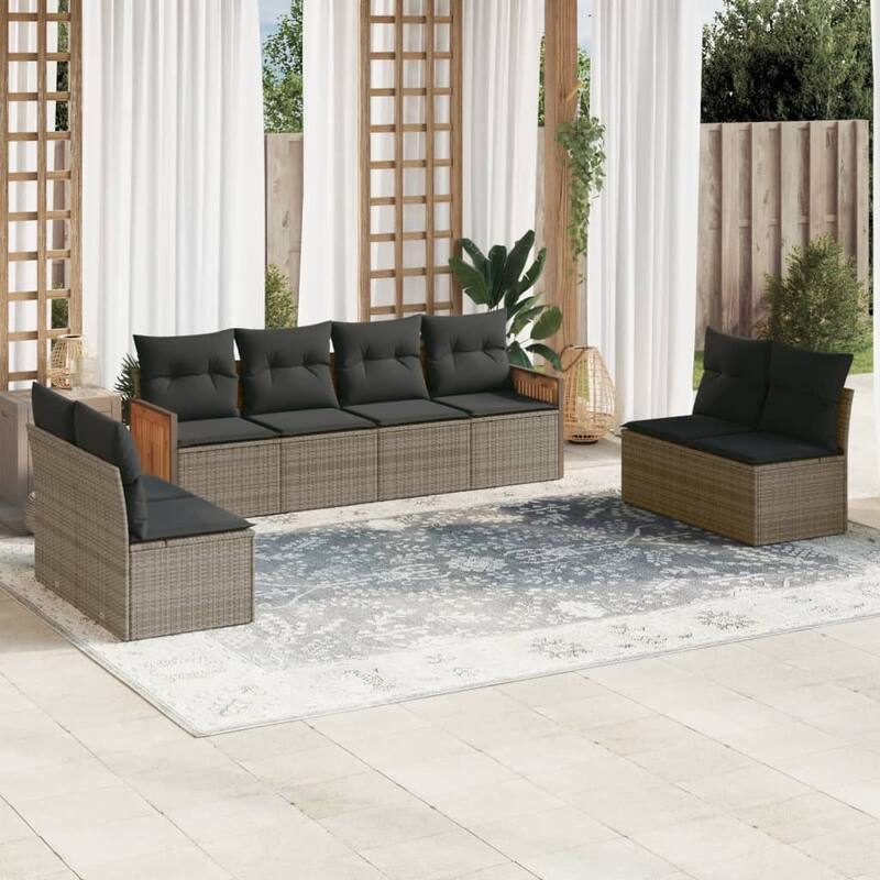 vidaXL Patio Sofa Set with Cushions Outdoor Conversation Furniture Poly Rattan - Grey - 24.4 x 23.2 x 27.2