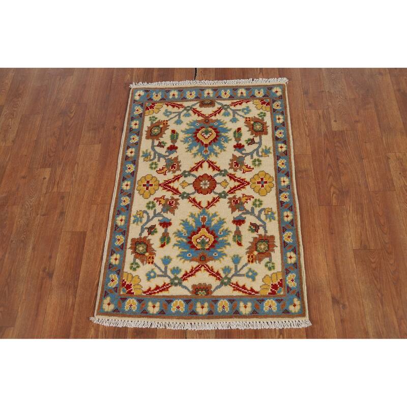 Floral Kazak Oriental Foyer Rug Traditional Hand-Knotted Wool Carpet - 2'0" x 3'0"
