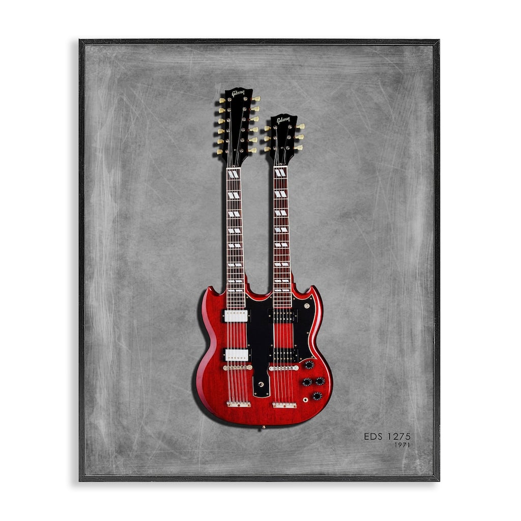 Stupell Red Double Neck Guitar Framed Giclee Art Design By Mark Rogan