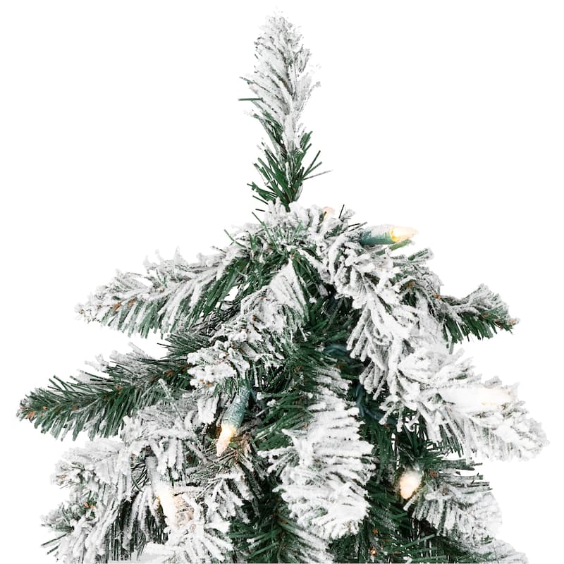 Pre-Lit Pencil Flocked Alpine Artificial Christmas Tree - 5' - Clear Lights - 5 Foot