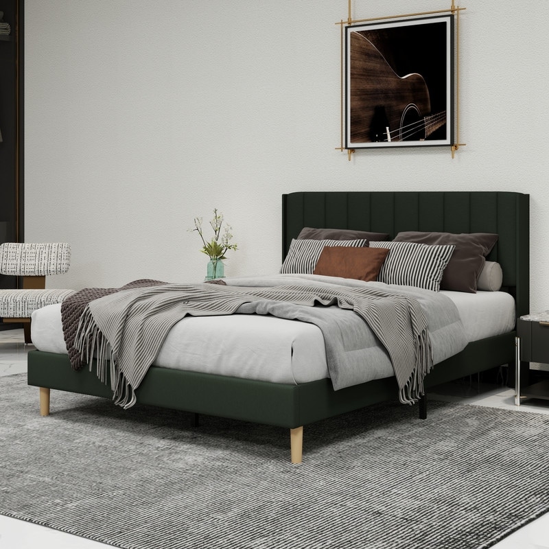Caxkun Upholstered Platform Bed Frame with Wingback headboard.