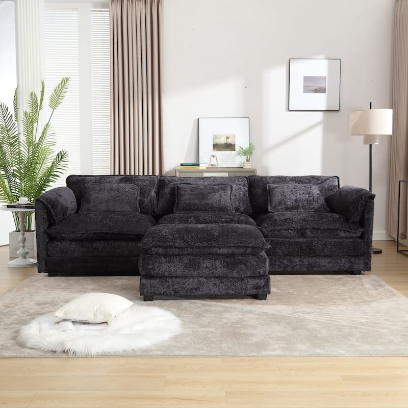 Modular L-Shaped Sectional Sofa, Chenille Fabric 3-Seater Sofa Couch with Chaise and Detachable Armrests for Living Room