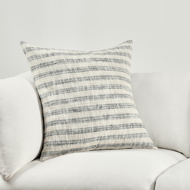 Villa by Classic Home Linna Linen Blend Fabric Throw Pillow - 24x24 - Natural / Black