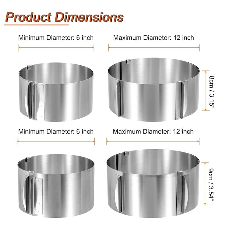 2Pcs Cake Ring 6cm/7cm High Adjustable Cake Ring Mousse Baking Moulds - 8cm/9cm