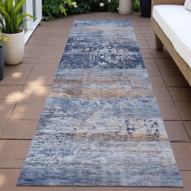 Machine Washable Indoor/Outdoor Contemporary Chantille Rug - Blue - 2'3" x 7'6"