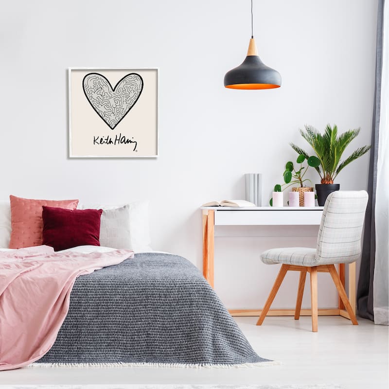 Stupell Keith Haring People Inside Heart Pattern Text Framed Wall Art - Black