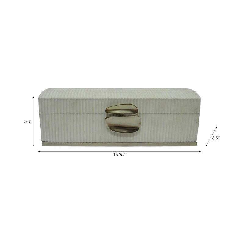 Resin Storage Box Grooved Texture with Metallic Accent - 6" Cream - 16.25" x 5.5" x 5.5"