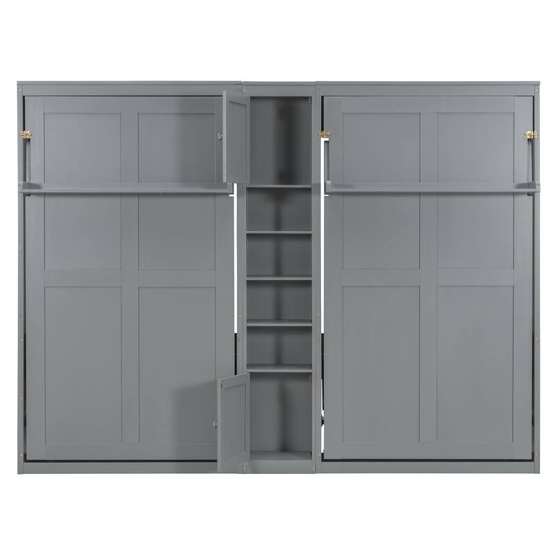 Dual Twin Wall Murphy Beds with Storage - Space-Saving Cabinet & Shelves, Fold Down Bed