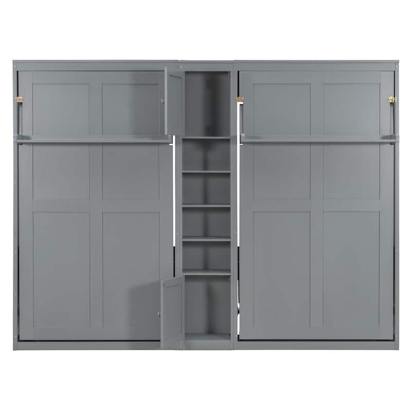Roomfitters Twin Wall Murphy Bed System with Center Storage Shelves, Convertible Fold Down Sleeper Cabinet