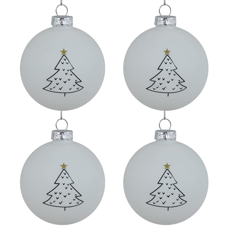 Matte Christmas Tree Glass Ball Ornaments - 3" - White - 4ct