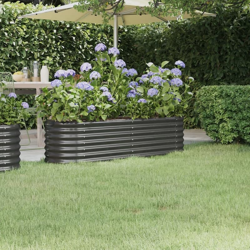 vidaXL Garden Raised Bed Patio Outdoor Raised Planter Box Powder-coated Steel - 59.8" x 15.7" x 14.2" - Anthracite