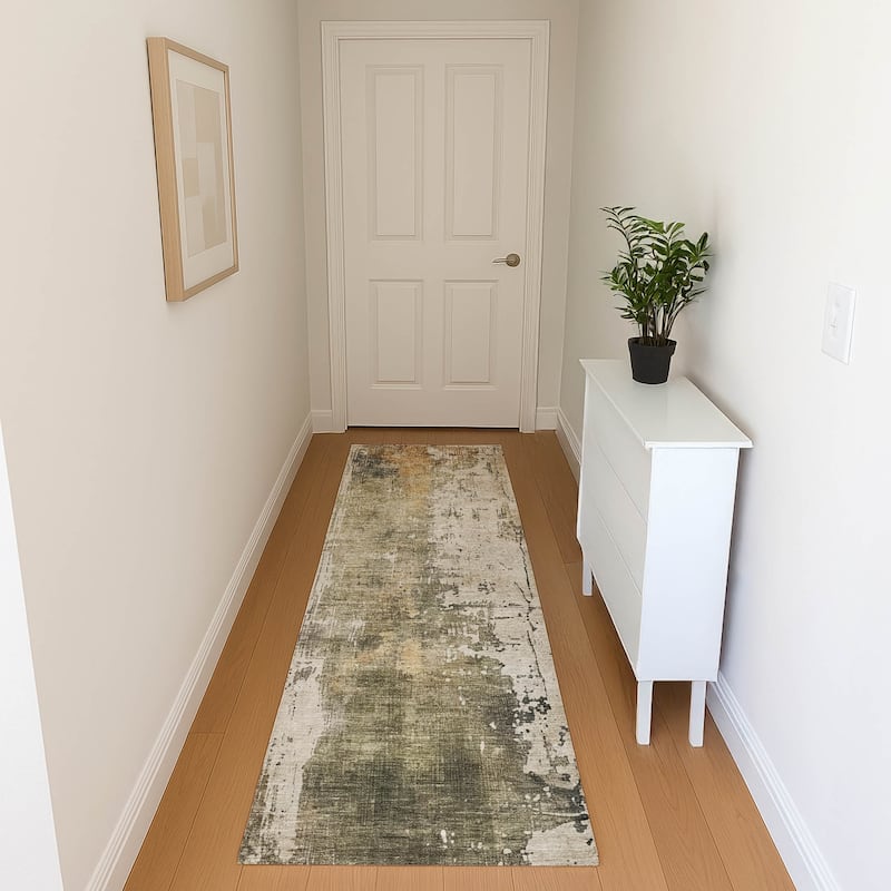 Premium Washable Super Soft Abstract Modern Mayfield Rug - Olive - 2'3" x 7'6"