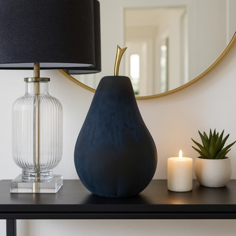 Glass Figurine Sculpture Pear Modern Home Decor Living Room Decoration - 7" x 7" x 12"