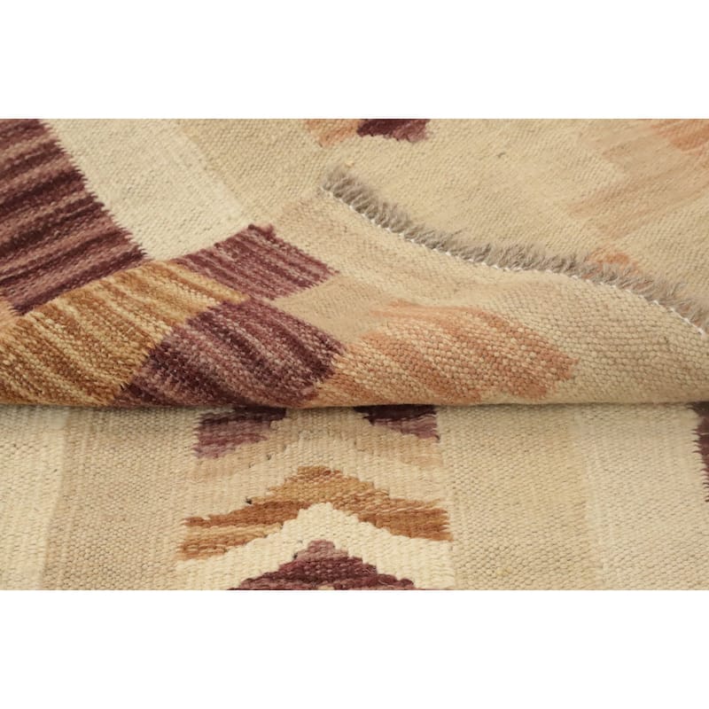 Hand Woven Oriental 100% Wool Carpet Southwestern Tribal Beige & Ivories Kilim Runner Rug - 5' 9'' X 2' 0''