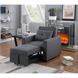 Zoey 33.25" Dark Gray Linen Convertible Sleeper Chair with Side Pocket ...