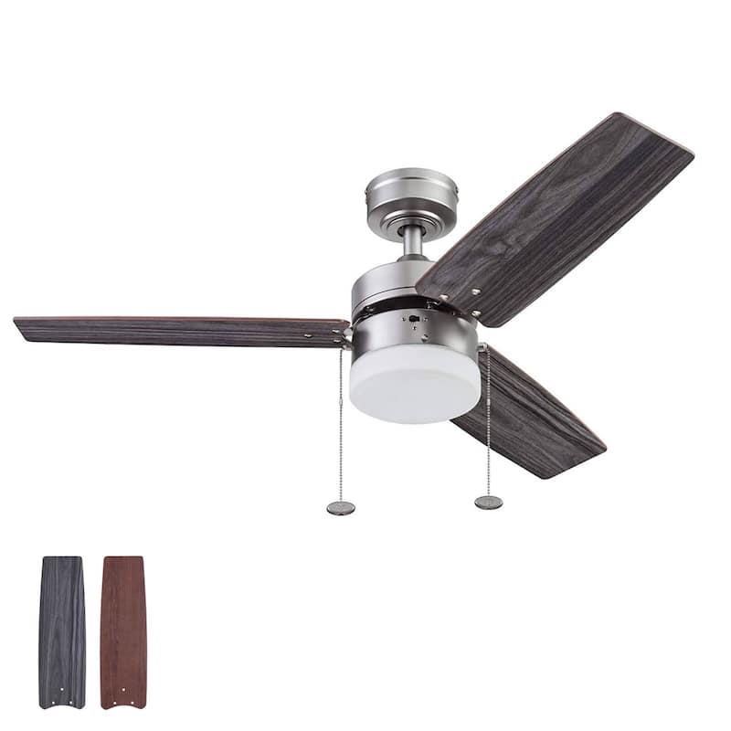 42" Prominence Home Reston Pewter Modern Farmhouse LED Ceiling Fan with Light, Pull Chain - 42