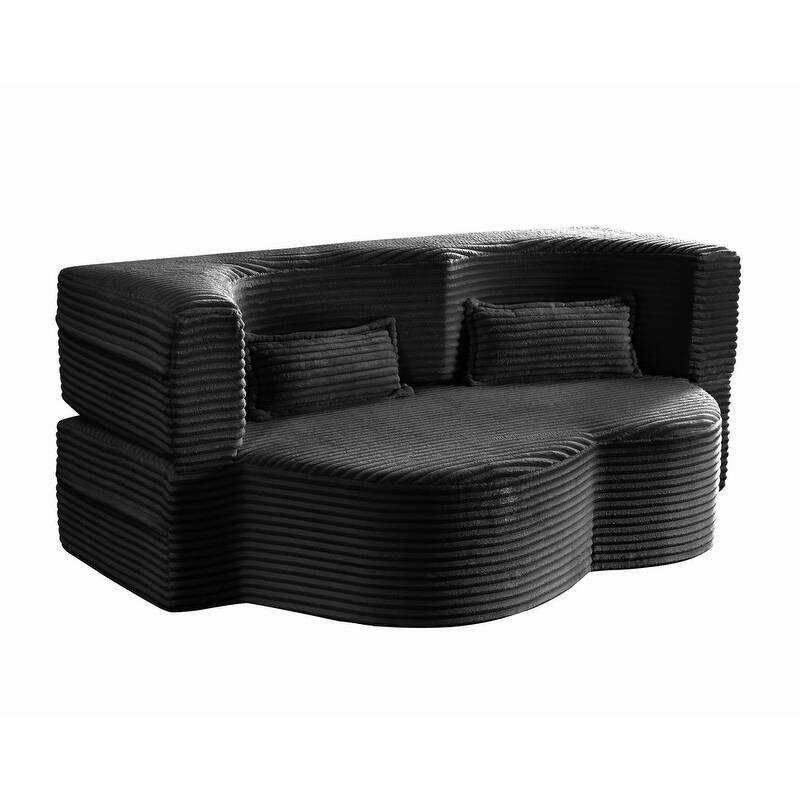 Modern 78" Full Size Convertible Corduroy Foam-Filled Sleeper Sofa,Modern Floor Sofa with 2 Pillows