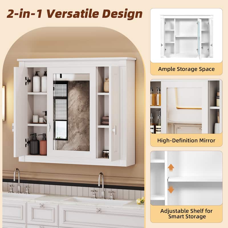 Bathroom Wall Cabinet with Doors & Shelves, Wall Mounted Bathroom Medicine Cabinet, Over Toilet Storage Cabinet with Mirrored