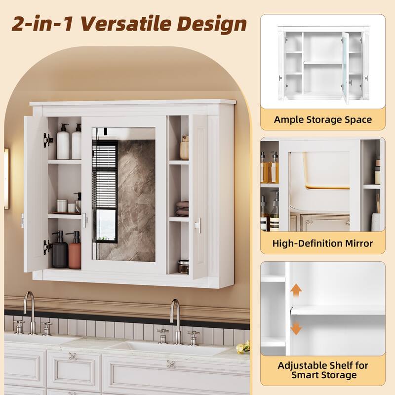 GDFStudio - Ardson Modern Wall-Mounted Bathroom Storage Cabinet with Mirrored Door and Adjustable Shelves - 35"W