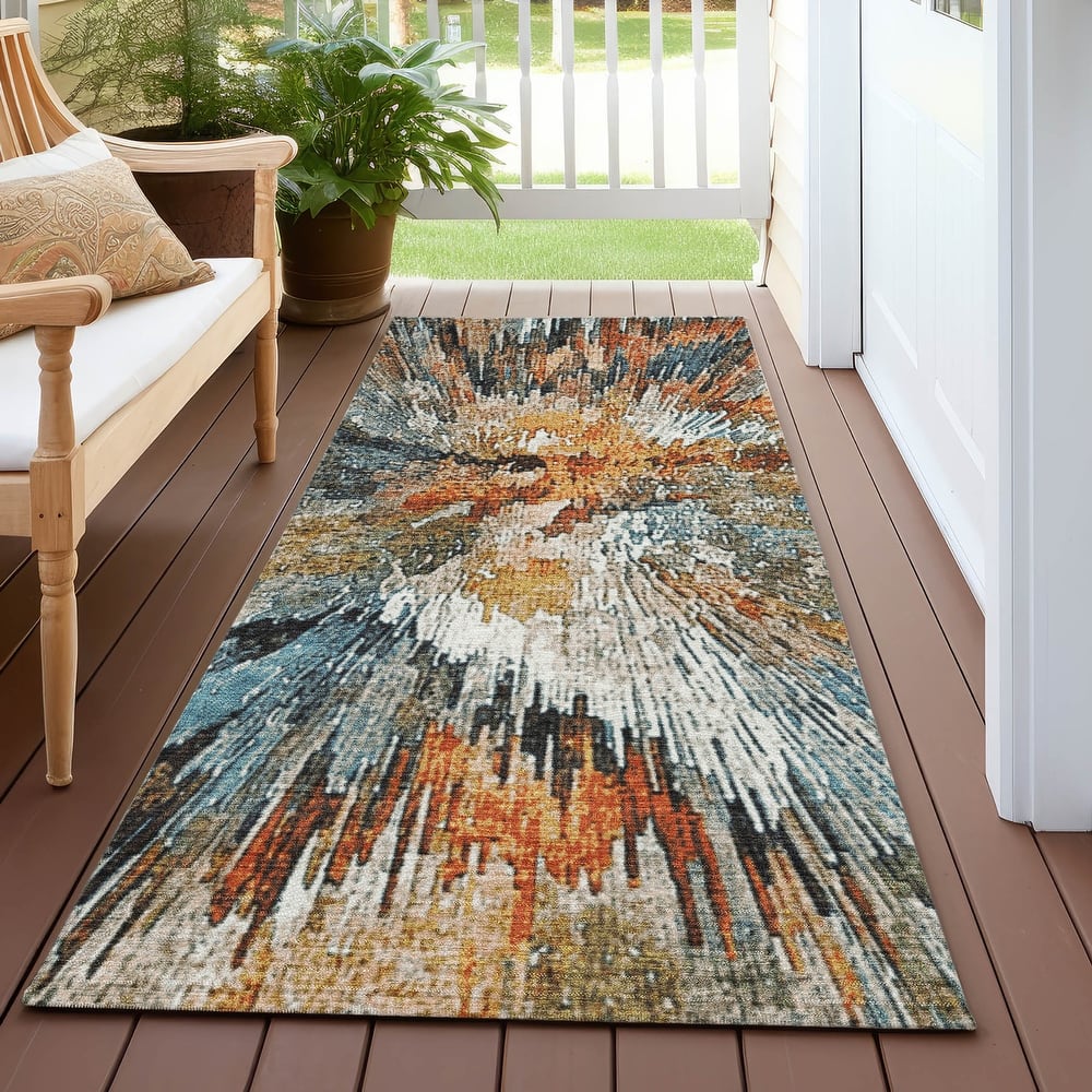 Machine Washable Indoor/ Outdoor Abstract Burst Chantille Rug