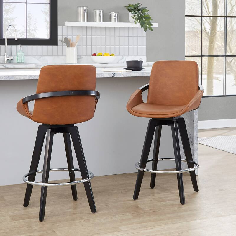 Carson Carrington Pugo Fixed-Height Counter Stool with Black Wood Base (Set of 2)