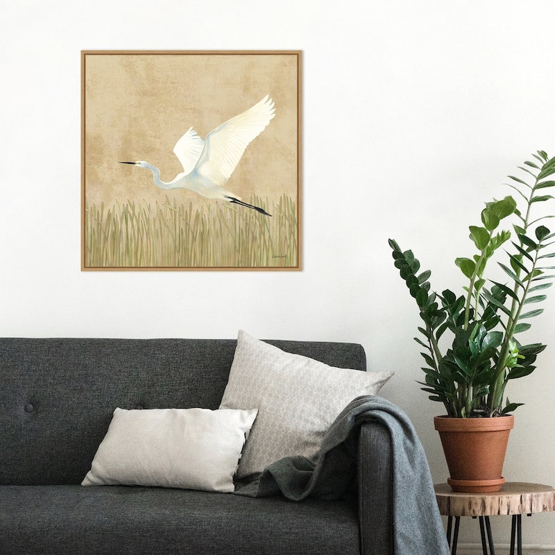 Egret Alighting II by Kathrine Lovell (22 x 22 in.), Framed Canvas Wall Art Print - Sylvie Maple - Sylvie Maple