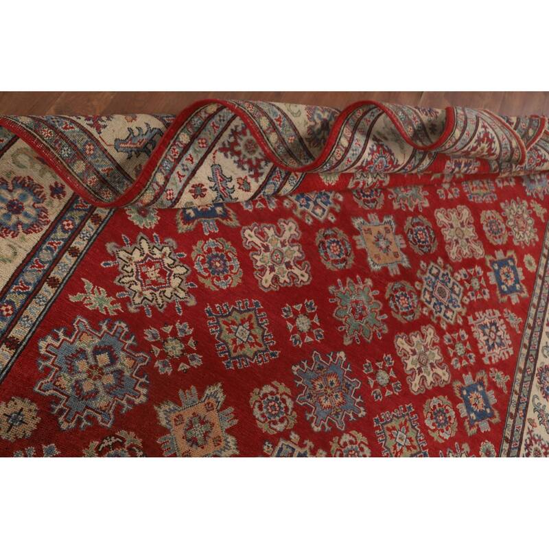 All-Over Geometric Kazak Area Rug Hand-Knotted Wool Carpet - 6'6" x 9'6"