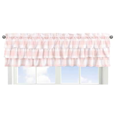 Pink Buffalo Plaid Check Window Curtain Valance - Blush White Shabby Chic Woodland Rustic Country Farmhouse Tiered Ruffled