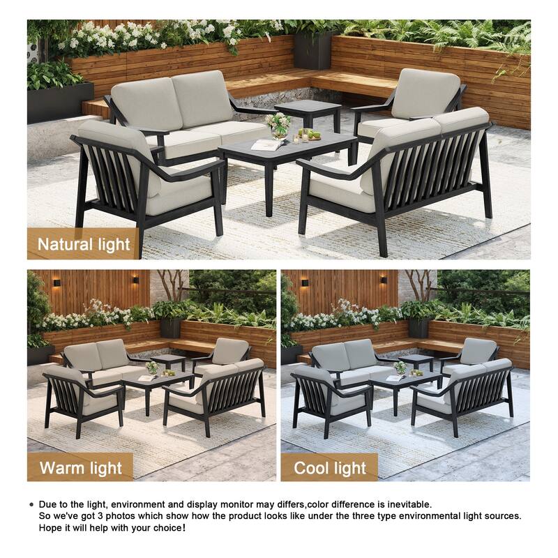 6-piece Wood Patio Chat Set Teak Conversation Set with Cushion