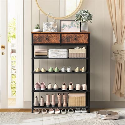 5 Tier Shoe Storage Organizer with 2 Drawers - 28.3"D x 11"W x 36.2"H