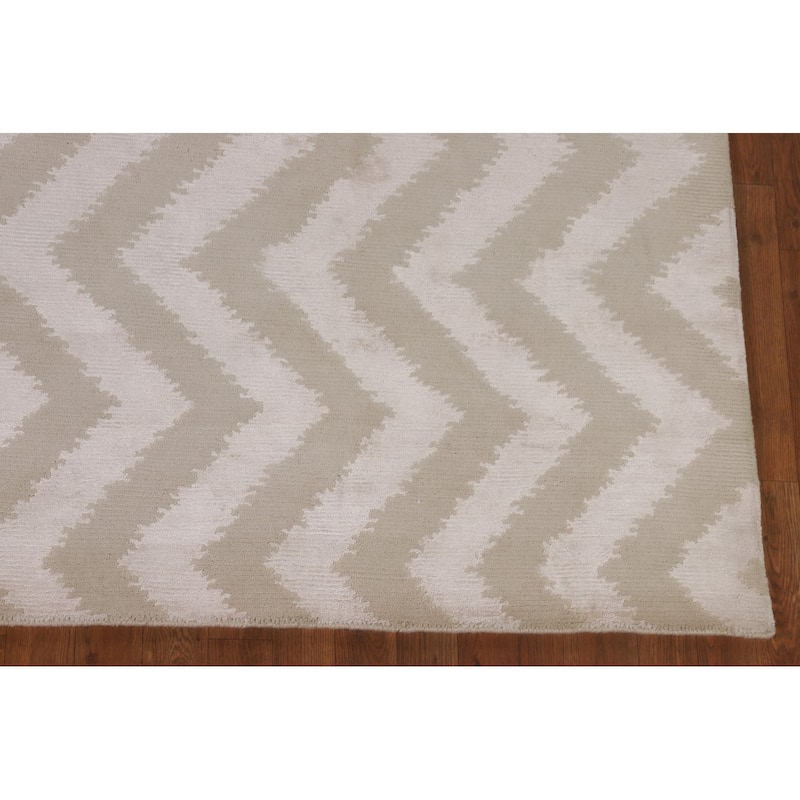 Chevron Style Nepalese Indian Area Rug Hand-Knotted Wool Carpet - 8'0" x 9'10"