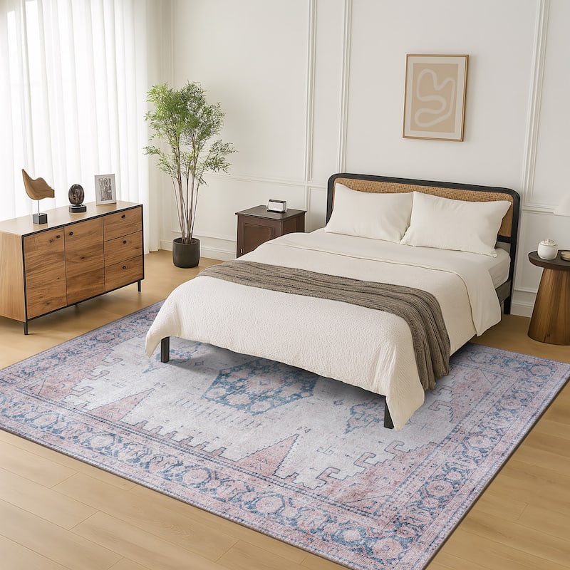 World Rug Gallery Vintage Bohemian Machine Washable Non Slip Area Rug