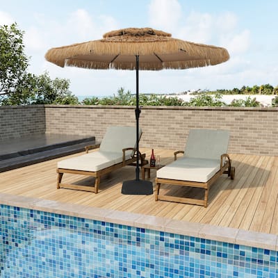 Clihome 9 Ft. Outdoor Double Top Hawaiian Style Thatch Umbrella
