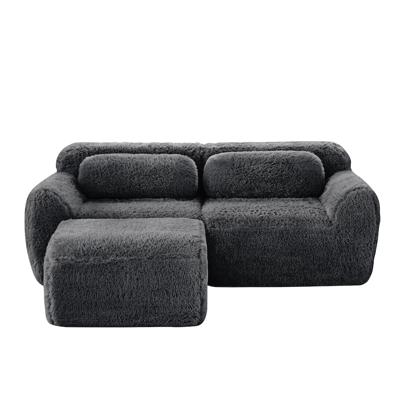 80" Boneless Couch L-Shaped Sofa for Living Room, Cloud Couch with Ottoman, Sectional Deep Seat Couches with Throw Pillows