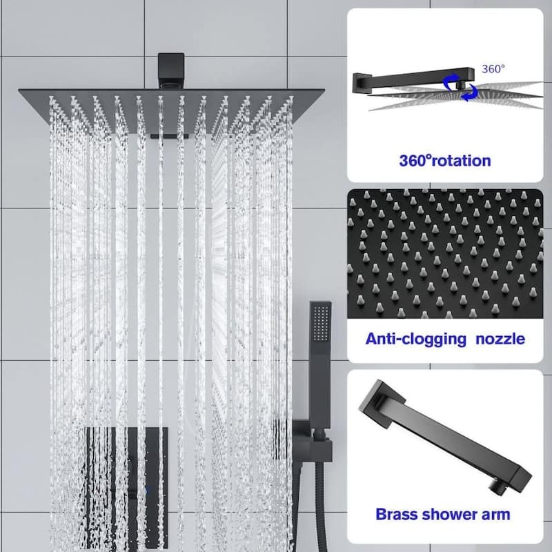 Lordear 12" Rainfall Shower System with Handheld Shower and Tub Spout