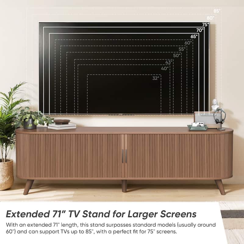 71" Mid Century Modern Entertainment Center w/Curved Edge for TV