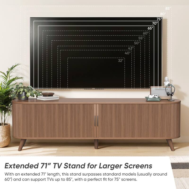 71" TV Stand for Living Room Mid Century Modern Entertainment Center