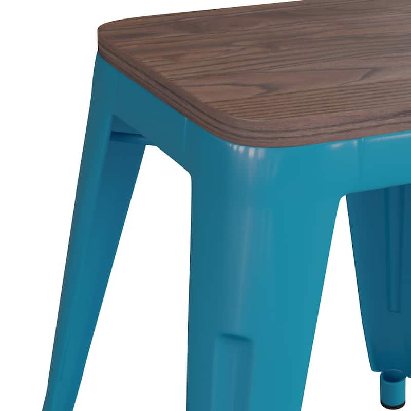 Set of 4 18" Table Height Indoor Stackable Metal Stool with Wood Seat