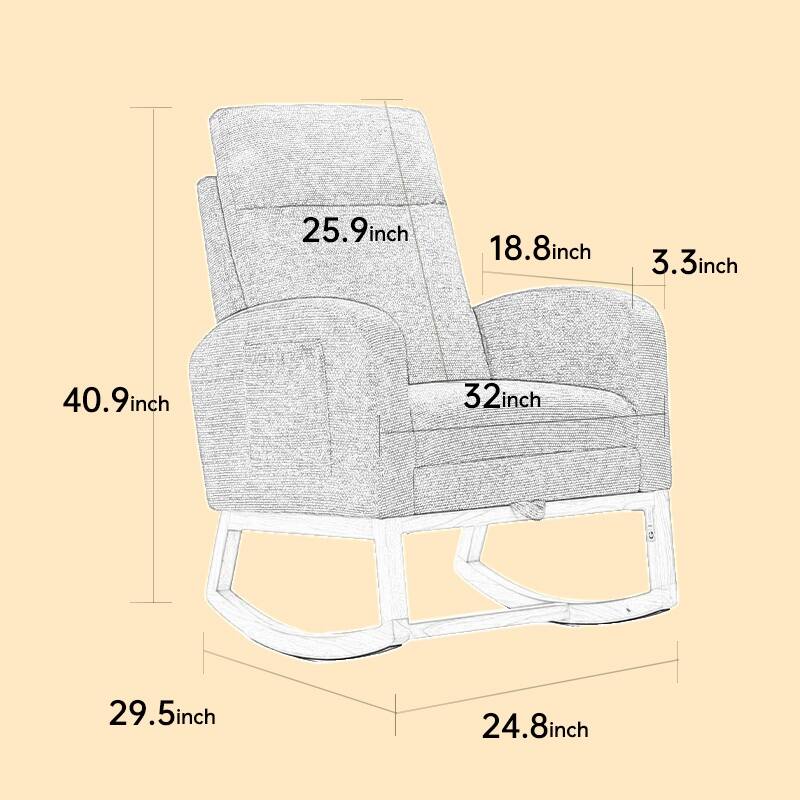 Simple Rocking Chair Dark Gray Side Chair with Wood Legs, Lounge Chair Leisure Chair Arm Chair with Side Pocket