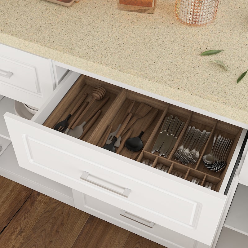 Kitchen Island with Drawers Cabinets High Gloss Stone-Like Countertop Wardrobe Storage Cabinet - 66.9"W