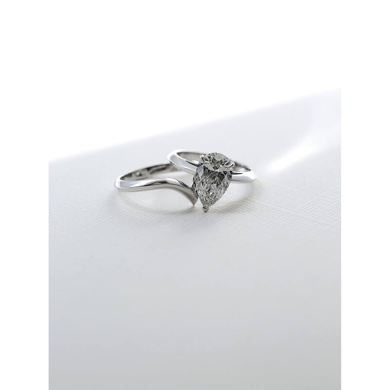 Kobelli 3 Carats Pear Lab Grown Diamond Certified 14k Solid Gold Paris Chevron 2pc Bridal Set