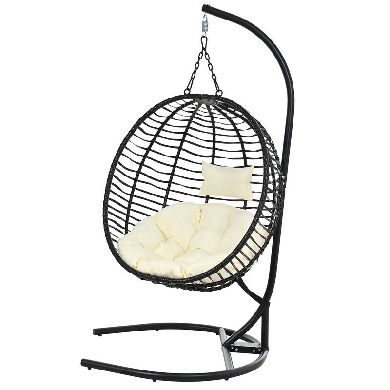 Single Person Folding Egg Chair Hanging Egg Chair with Stand, Wicker Hammock Swing Chair with Adjustable Anti-Slip Feet