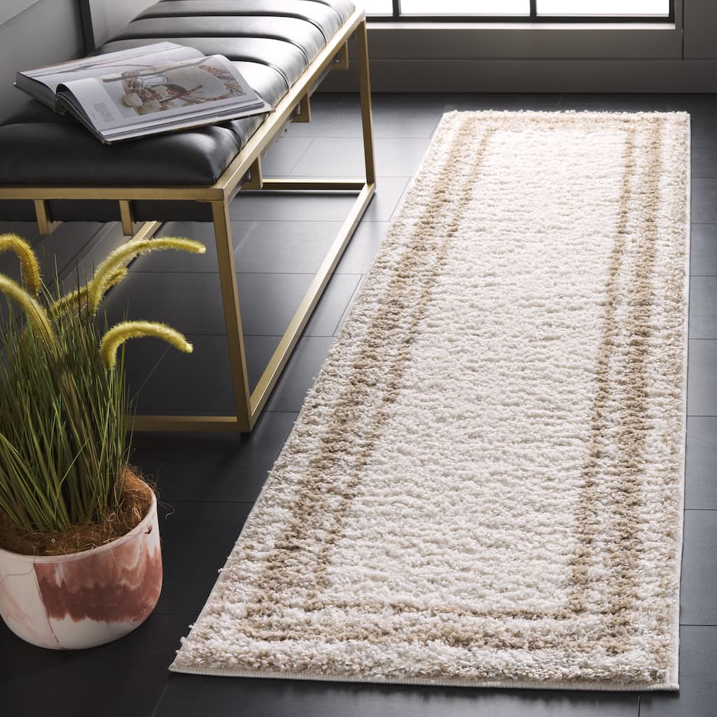 SAFAVIEH Border & Stripe Shag Rigoberta Modern 1.4-inch Thick - 2'2" x 8' Runner