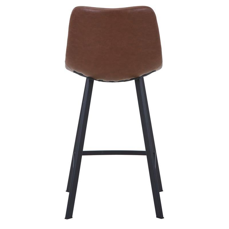 Elland Modern Minimalist Leather Upholstered Bar Stool with Accent Black Metal Base and Back Support for Home Bar or Kitchen