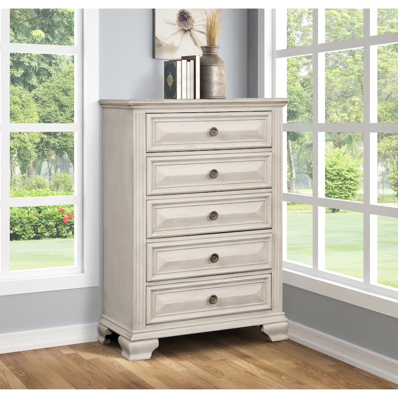 Roundhill Furniture Renova Distressed Parchment 5-Drawer Chest