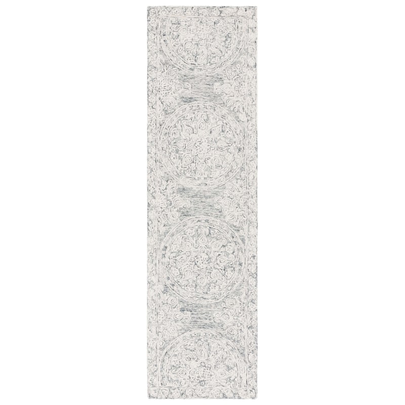 SAFAVIEH Handmade Lauren Ralph Lauren Liubomila Medallion Wool Rug - 2'3" x 8' Runner - Grey/Ivory