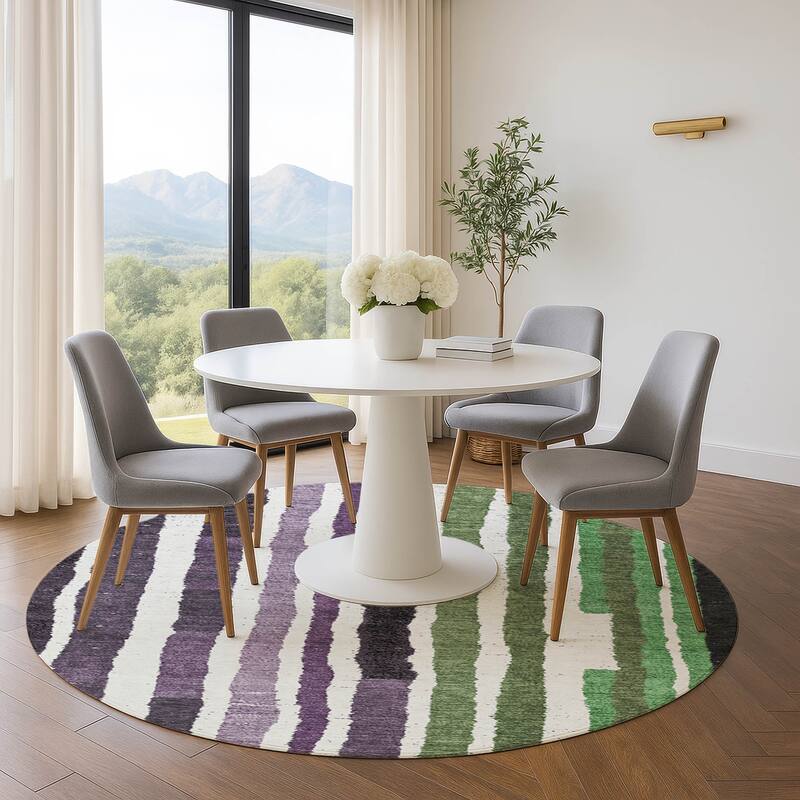 Premium Washable Super Soft Modern Stripe Mayfield Rug - Purple - 8' x 8'