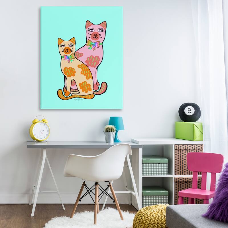 Stupell Funky Cats on Turquoise Canvas Wall Art Design By Katie Conley