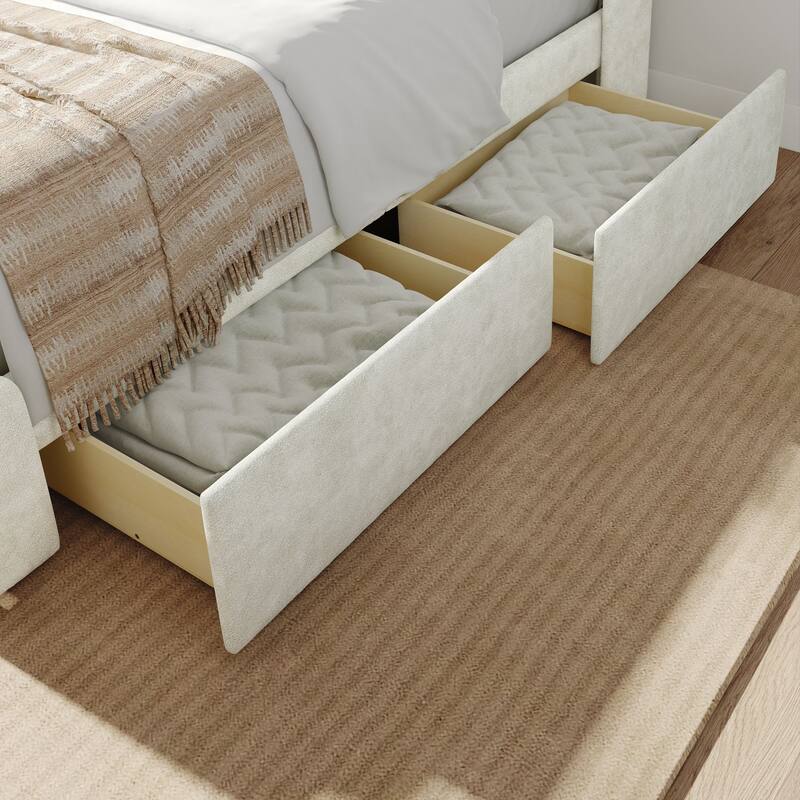 Plank and Beam Twin-Size Upholstered Bed with Rectangular Headboard